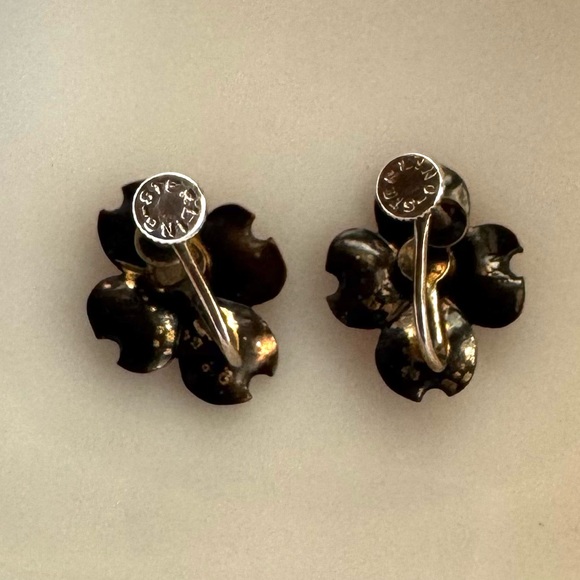 Vintage Stuart Nye Copper & Sterling Dogwood earrings- screw backings - Picture 3 of 5